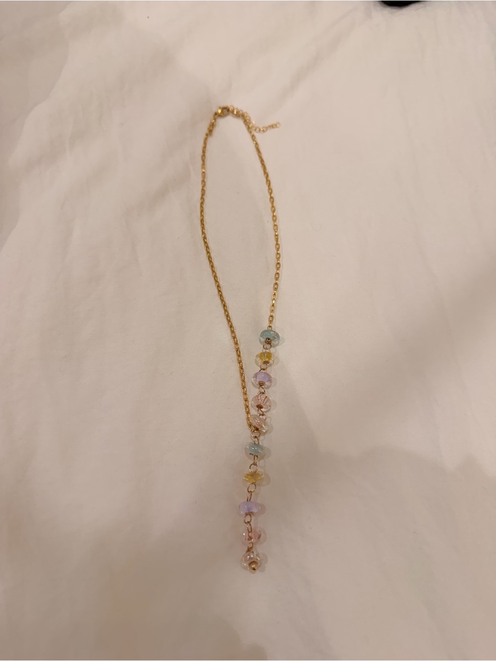 KK Buetau Gold Chain Necklace with Pastel Bead Drops